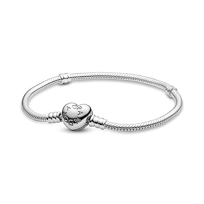 Pandora Jewelry Moments Heart Clasp Snake Chain Charm Sterling Silver Bracelet, 6.3