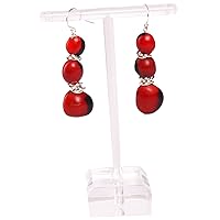 Silver/Gold Handmade Ethnic Dangle Earrings for Women w/Natural Red Seed Beads - Symbol of Prosperity, Love & Happiness - Great Gifts for everyone