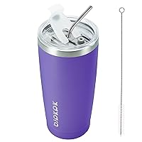 BJPKPK Purple Insulated Tumbler With Lid And Straw 20 oz Stainless Steel Tumblers Coffee Thermal Cup