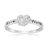 Lavari Jewelers 1/25 Carat Natural Diamond Heart and Cross Love Waits Purity Ring for Women in 925 Sterling Silver (H-I, I2-I3, 0.04 cttw) Engagement Wedding Promise Band Ring Size 5 to 9