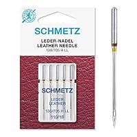 SCHMETZ Domestic Sewing Machine Needles | 5 Leather Needles | 130/705 H LL | Needle Size 110/18 | Suitable for Sewing Leather | for on All Conventional Household Sewing Machines