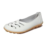 Women's Casual Shoes Cowhide Leather Slip On Women's Loafers Driving Shoe Moccasins Women Flats Loafer (Color : White, Size : 38 EU)