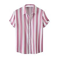 Men's Stripe Printed Beach Shirts 2023 Summer Short Sleeve Lapel Hawaiian Shirts for Men Casual Button Down Shirt