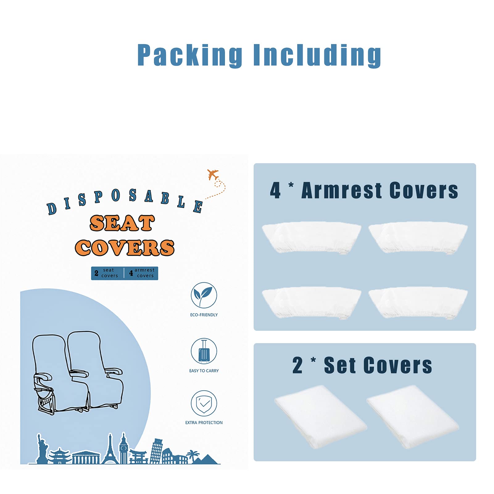 Yinghow Airplane Seat Covers Disposable 2 PCS Seat Covers & 4 PCS Armrest Cover Comfortable 丨Waterproof丨 Non-Woven | Safety Seat Protectors for Air Travel, Car, Train, Business Trip, white(ZTAO-5PCS)