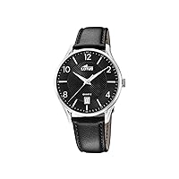 Lotus Men's Watch 18402/C Outlet Silver Stainless Steel Case Black Leather Strap, black, Bracelet