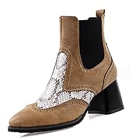 Women Chunky Block Chelsea Fashion Ankle Boot Pull-on Stretch comfortable Boots
