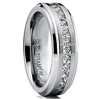 Metal Masters Co. Titanium Men's Wedding Band Engagement Eternity Ring Princess Cut Cubic Zirconia 7MM