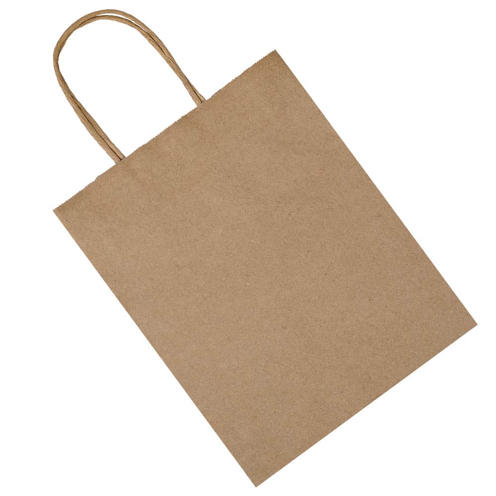 bagmad Plain Medium Paper Kraft Gift Bags with Handles Bulk, Brown, Sacks for Craft Grocery Shopping Retail Birthday Party Favors Wedding , 100 Pack 8x4.75x10 inch