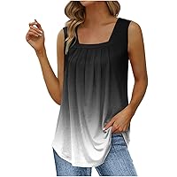 Ceboyel Womens 2023 Gradient Tank Tops Summer Sleeveless Causal Shirt Square Neck Dressy Blouse Beach Trendy Ladies Outfits