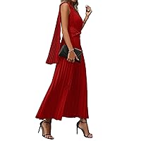 OYOANGLE Women's Sleeveless One Shoulder Twist Front Pleated Long Maxi Dress Party Cocktail Dresses