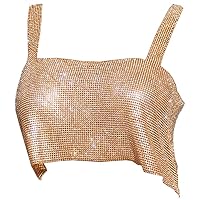Yokawe Sexy Crop Tops Gold Sparkly Rhinestone Tube Top Sleeveless Y2k Tank Top Party Rave Clubwear for Women