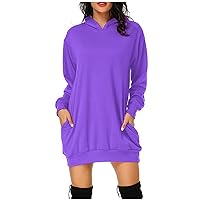 Women's Pullover Hoodie Dress Fall Hooded Sweatshirt Mini Dresses with Pockets, Casual Oversized Sweater Dress