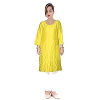 Women's Top Casual Wedding Wear Art Poly Silk Tunic Yellow Color Shirt Kurti Plus Size