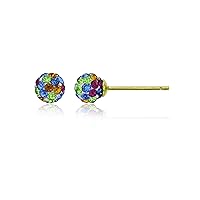 10K Yellow Gold 5mm Multi Color Crystal Fireball Stud Earring