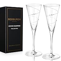 ROXBURGH Champagne Flutes Glasses Set of 2, Wedding Toasting Flutes Wraparound Hand-Cut Design Embellished with Rhinestones, Bride and Groom Mr and Mrs Gifts for Birthday Banquets Anniversary Party