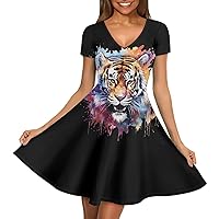 Short Sleeve Women's Dresses Womens V-Neck Casual Dresses A-Line Novelty Dresses for Party Work Club Travel