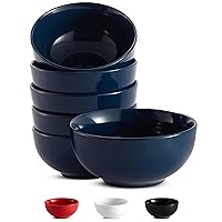 KooK Cereal Bowl, Ceramic Bowls Set of 6, for Soup, Microwave, Dishwasher and Freezer Safe, Chip Resistant, Porcelain Dishes for Pasta, Salad, Oatmeal, Deep Interior, 24 Oz (Navy, 6 Inch)