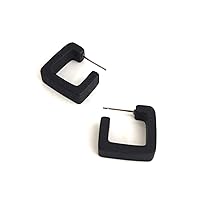 Black Frosted Small Geometric Square Hoop Earrings - SQSM-BK-1