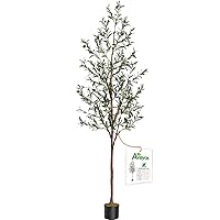 Aveyas 7ft Artificial Olive Tree for Home Decor, 7 Feet Large Faux Plant Fake Skinny Silk Trees with Black Olivo for Indoor Outdoor House Living Room Office (7 ft Tall)