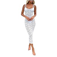 Womens Maxi Lace Dress See Through Spaghetti Strap Halter Bodycon Mermaid Dress Ladies Sexy Sheer Evening Party Dress
