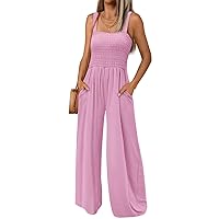 AUTOMET Jumpsuits for Women Casual Jumpers Summer Rompers Sleeveless Loose High Waist Wide Leg Overalls with Pockets 2024