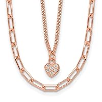 4.3mm 925 Sterling Silver Rose Gold Plated CZ Cubic Zirconia Simulated Diamond Love Heart With 2in Extension Necklace 17 Inch Jewelry for Women