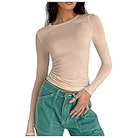 Long Sleeve Cropped Shirts for Women Casual Basic Crew Neck Slim Fit Women Workout Tops Going Out Womens T Shirts