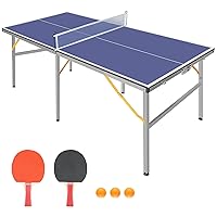 6X3ft Mid-Size Table Tennis Tables - Indoor/Outdoor Portable Ping Pong Table Game with Net for Adults/Teens,2 Table Tennis Paddles and 3 Balls