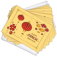 Lanterns and Flowers Chinese New Year Greeting Cards | 20 Pack Bulk Set + 20 Envelopes (5x7)