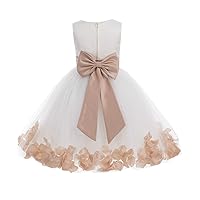 Wedding Pageant Flower Petals Girl Ivory Dress with Bow Tie Sash 302a