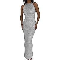 Spring Dresses for Women 2024 Trendy Petite, Womens Sexy Sequin Sparkly Glitter Ruched Party Club Dress Spaghe
