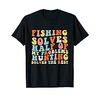 Fishing & Hunting solve my Problems Cute Groovy Retro Dad T-Shirt