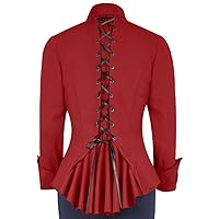 (SM, MD, XXL, 18, 20, 26 or 28) James – Red Gothic Steampunk Ruffle Corset Vintage Style Top Blouse