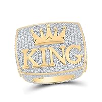 The Diamond Deal 10kt Yellow Gold Mens Round Diamond KING Crown Ring 10-1/2 Cttw