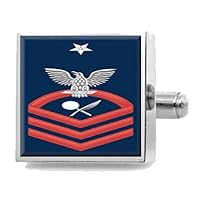 Engraved Cufflinks U.S Navy Senior Chief Red E-8 Intelligence Specialist IS