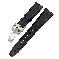 Cowhide Watchband 20mm 21mm 22mm Fit for IWC Portuguese Portofino Pilot Black Blue Genuine Leather Watch Strap Spherical Buckle (Color : Black, Size : 21mm)