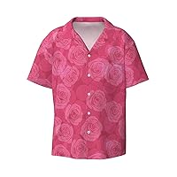 Rose Flower Men's Summer Short-Sleeved Shirts, Casual Shirts, Loose Fit with Pockets