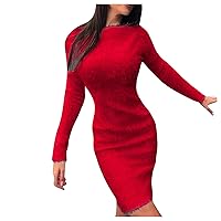 Summer Dresses for Women 2024 Petite Long Sleeve, Women Dress Turtleneck Knit Long Sleeve Solid Color Slim Plu