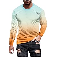 Men's Trendy Long Sleeve T-Shirts Graphic Tees Novelty Gradient Printed Fashion T-Shirt Fall Casual Blouse Tops 2023