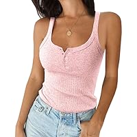 Ivay Women's Summer Tank Top Sexy Scoop Neck Sleeveless Cotton Ribbed Camisole Shirts Basic Casual Workout Tees