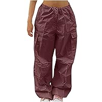 Cargo Pants Women Casual Low Waisted Drawstring Baggy Parachute Pants Fashion Teen Girls Y2K Jogger Pants Flap Pockets