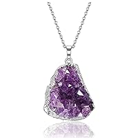 Top Plaza Raw Amethyst Healing Crystal Stone Necklaces for Women Men Irregular Mini Amethyst Cluster Druzy Pendant Necklaces Natural Amethyst Gemstone Necklaces Quartz Jewelry