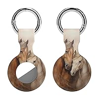 Portrait of Horses Love Silicone Case for Airtags with Keychain Protective Cover Airtag Finder Tracker Holder Accessories