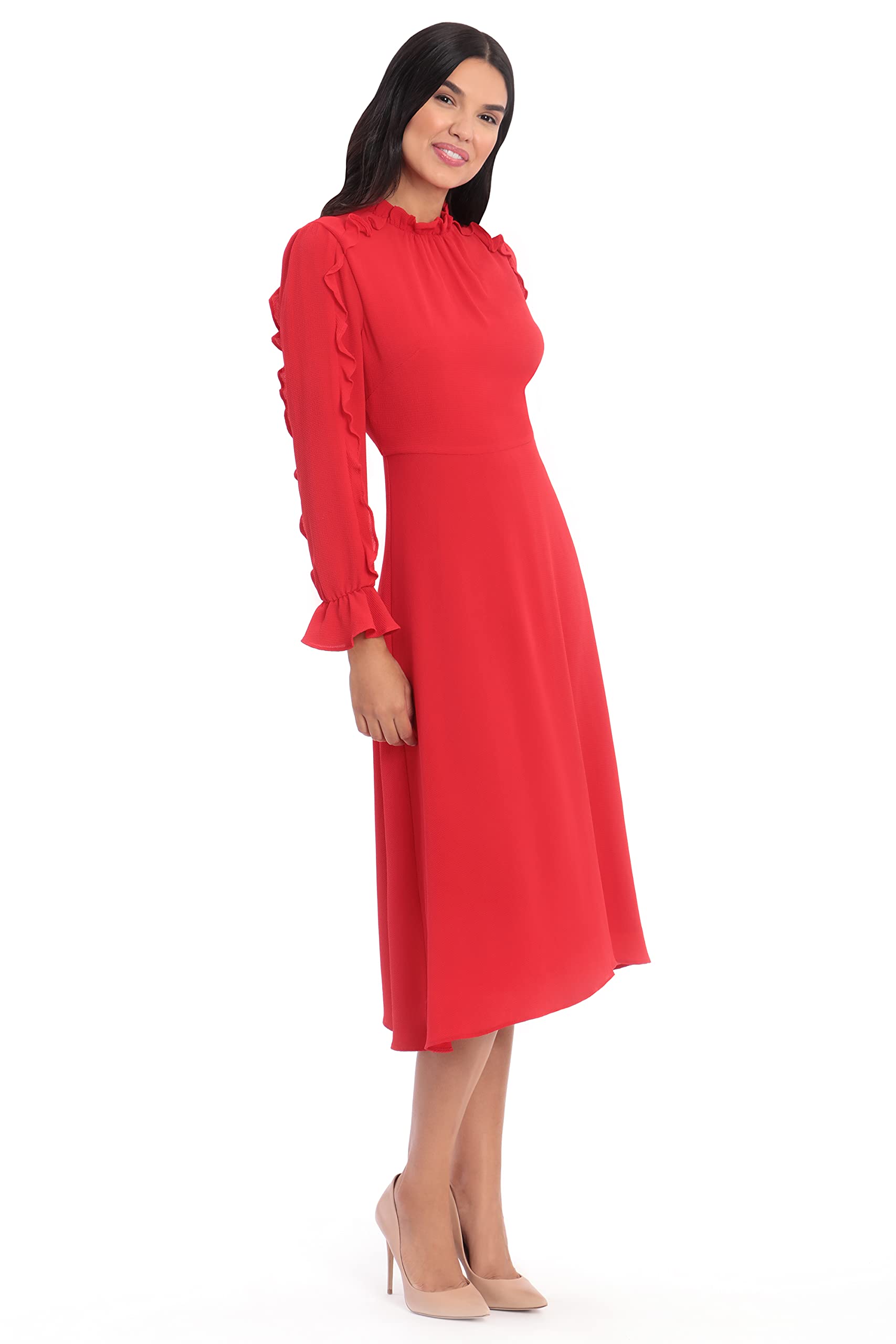 Donna Morgan Women's Ruffle Sleeve Midi Dress