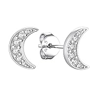 925 Sterling Silver Stud Earrings for Women, Moon Star/Heart Shaped/Lightning Flas/Bar Stud Earrings with Cubic Zirconia Jewelry for Women Girls Men (with Gift Box)