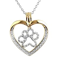 1/4 CT Round Cut Simulated Diamond 14K Yellow Gold Plated Paw Print Heart Pendant Necklace