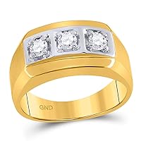 Diamond2Deal 14kt Yellow Gold Mens Round Diamond 3-stone Fashion Band Ring 1/2 Cttw Color- G-H Clarity- I3