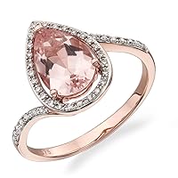 1.50Ct Pear Morganite With CZ Halo Curve Engagement Ring 14k Rose Gold Finish