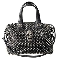 Punk Handbags for Women Skull Satchel Rivet Shoulder Crossbody Bag Medium Tote Bag Purse Ladies Top Handle Handbag