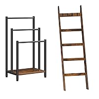 Blanket Ladder Shelf for Living Room, Towel Rack Farmhouse Decorative Blanket Rack Holder, Bathroom, Bedroom, Rustic Brown and Black BF03LB01-FG161CJ01